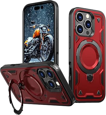 360 Rotating Magnetic Versatile Stand Phone Case Compatible with iPhone 16 Pro Red
