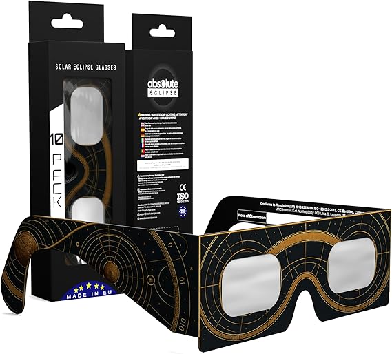 Solar Eclipse Glasses ISO 12312-2 & CE Certified – Safe Solar Viewing for Direct Sun & August 2026 Eclipse | Paper Cardboard Frame, Made in EU | For Kids & Adults