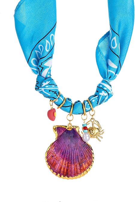Women's Adjustable Scarf Necklace with Shell Pendant - Silk Blend Beach Jewelry for Layered Year-Round Wear