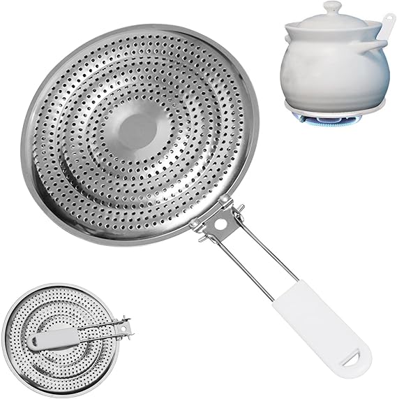 Stainless Steel Double Heat Diffuser for Gas and Electric Stove - Even Heat Distribution Induction Cooktop Adapter Plate - Food Warmer Simmer Plate for Gas Stove with Flame Guard, Cool-Touch Handle