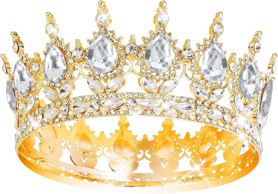 CAVETEE Crystal Crowns for Women Full Round Queen Tiara for Women Bridal Wedding Prom Princess Birthday Decorations Birthday Crown Cake Topper