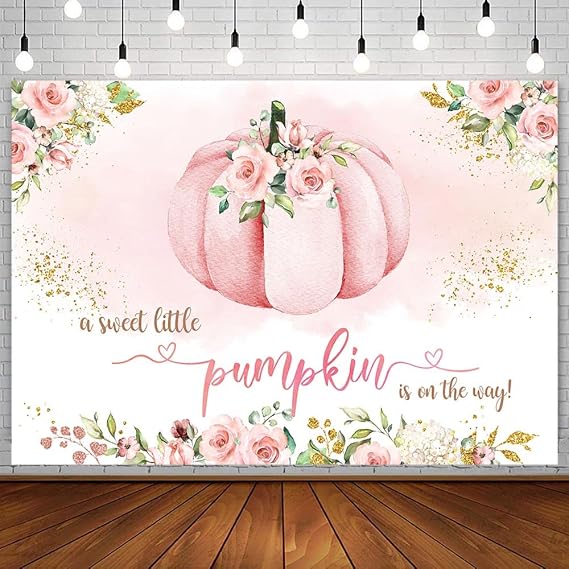 Sendy 7x5ft Autumn Pink Pumpkin Baby Shower Backdrop for Girl A Sweet Little Pumpkin is On The Way Party Decorations Fall Blush Pink and Gold Floral Photography Background Banner Photo Shoot Props