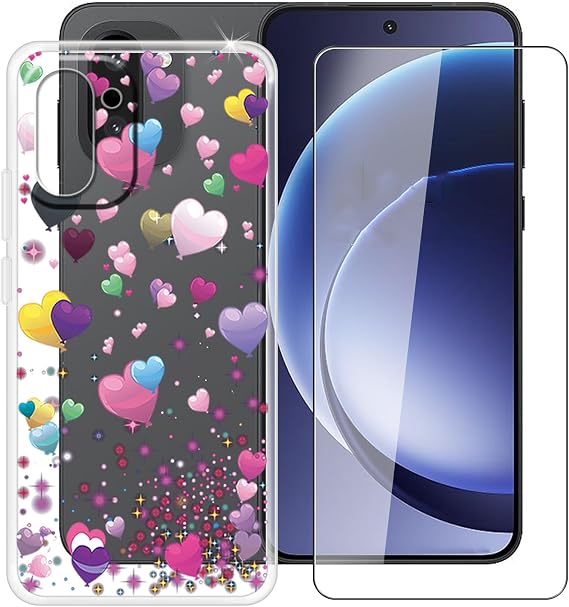 Clear Case for OnePlus 15R CPH2767 (6.83") with 1 x Tempered Glass Screen Protector, Slim Soft TPU Shockproof X Anti-Scratch Phone Cover for OnePlus 15R CPH2767 - Pink Balloon