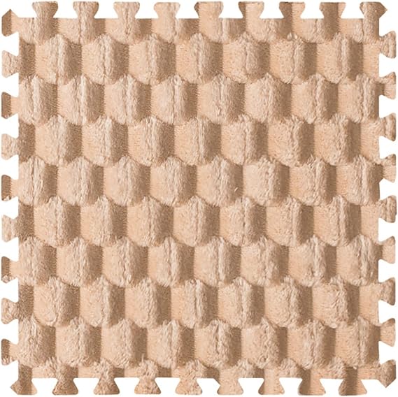 24 X 24 Inch Interlocking Carpet Tiles, Foam Floor Tiles, Soft Fluffy Plush Area Rugs, Puzzle Play Mat for Living Room Bedroom(Size:16 Tiles,Color:Khaki)