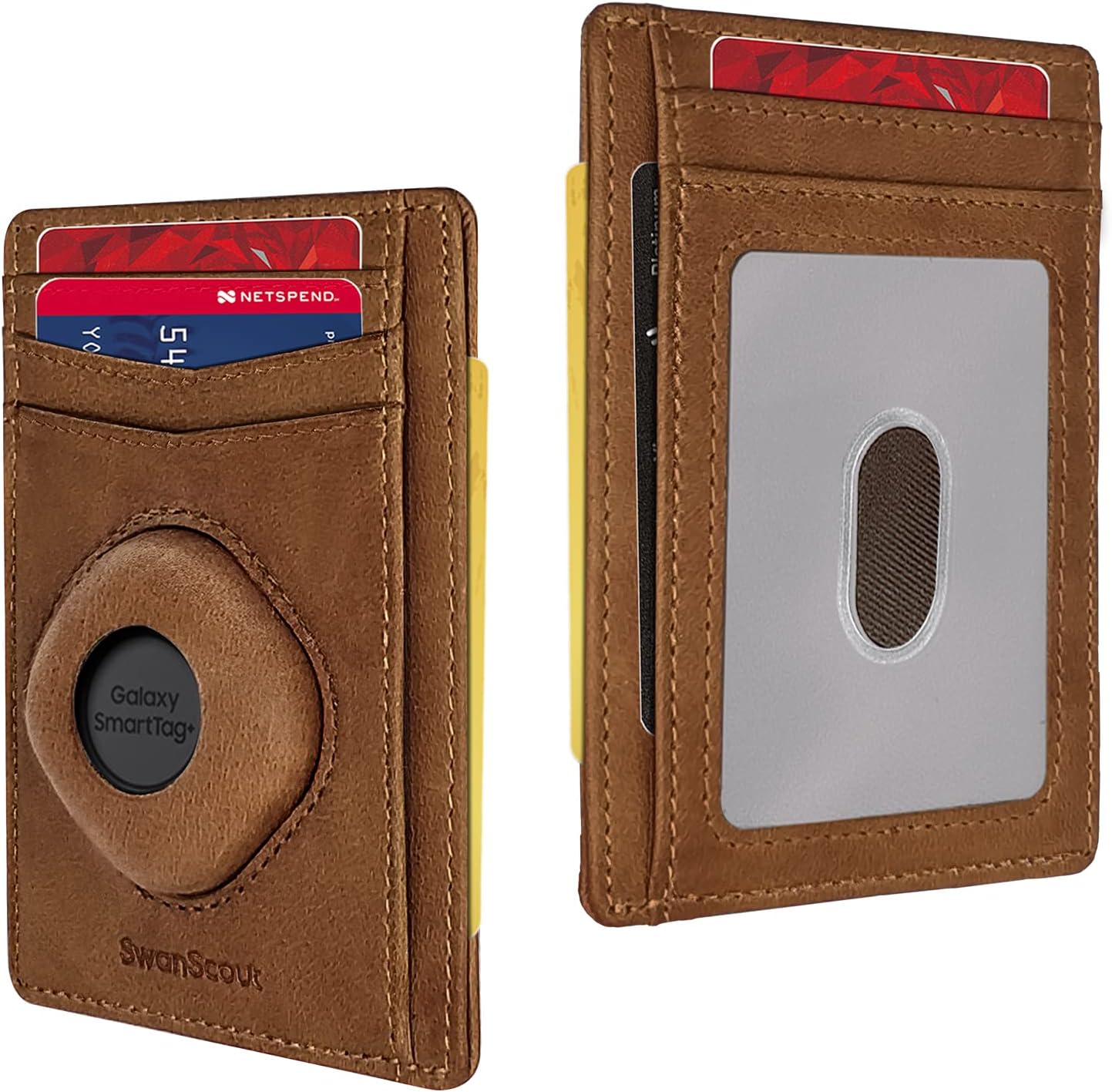 SwanScout Wallet for SmartTag & SmartTag Plus, Slim Wallet Version, RFID Blocking Genuine Leather Front Pocket Wallet With Gift Box Not for Galaxy SmartTag2