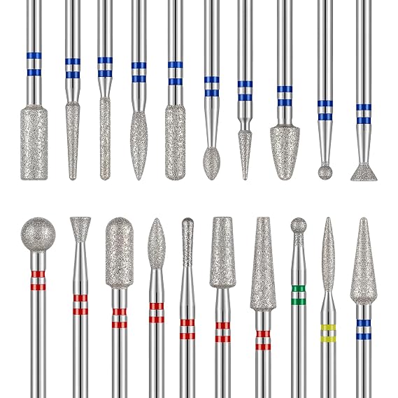 MelodySusie 20pcs Nail Drill Bits Diamond Cuticle Set Silver | 3/32''for Nail Drill Efile,Two-Way Rotation,Acrylic Nails Poly Gel Cuticle Remove,Manicure Pedicure Tools