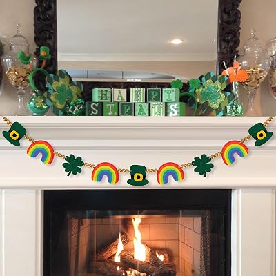 St Patricks Day Banner Decorations St Patricks Day Garland Decor Saint Patricks Day Irish Green Decorations for Home Party St Pattys Day Banner Decor Birthday BannerShamrock Rainbow Hat