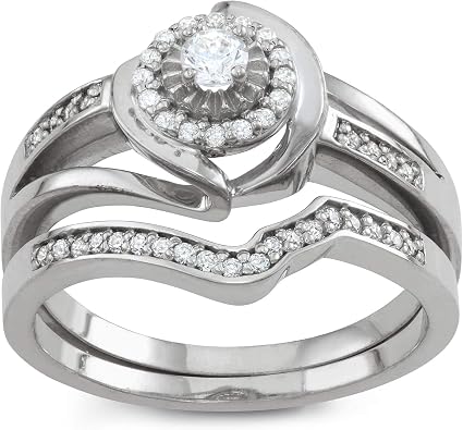 Tiara Sterling Silver 33 CTTW Diamond Bridal Ring Set