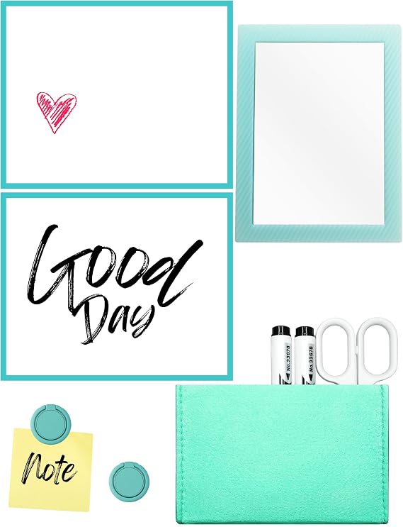 Mymazn Magnetic Locker Mirror for School Locker, 5pcs Locker Accessories Kit with Magnetic Mirror, Dry Erase Board, Pen Holder, Locker Magnets for Refrigerator, Office Cabinet (Blue)