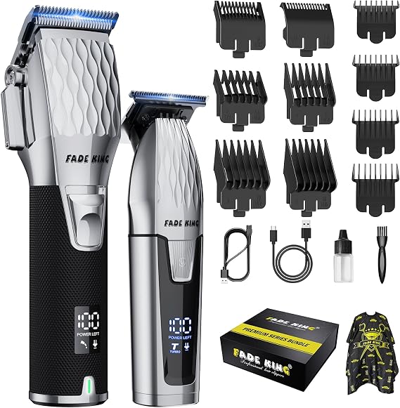 FADEKING Professional Hair Clipper and Beard Trimmer Kit for Men, Cordless Hair Cutting & Grooming Set with Zero Gap T-Blade Trimmer, Barber Hair Trimmer for Home Use, Mens Grooming Gift for Men