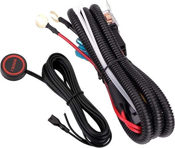 Horn Button Switch, Waterproof Train Horn Wiring Kit, Relay Wiring Harness Kit for Truck Car Boat SUV ATV UTE (Flat Button and Wire)