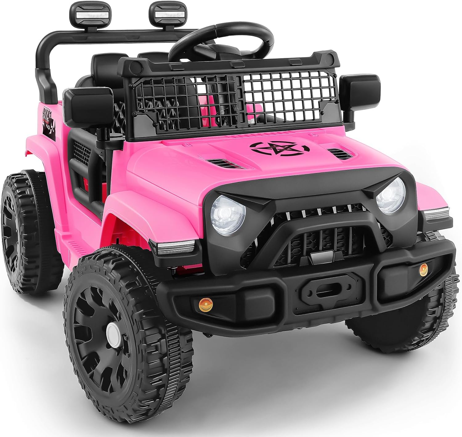 ELEMARA Electric Cars for Kids, Max 3.5MPH, 12V Ride On Toy Car W/Remote Control, Bluetooth, LED Lights, Shock Absorbers, Motorized Off-Road Truck, 3 Speeds Electric Vehicles for Child-Pink