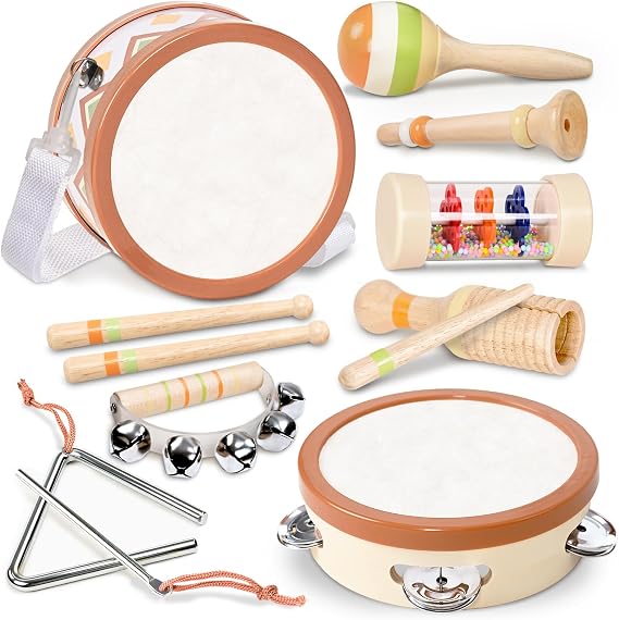 Wooden Musical Instruments for Kids, 10-in-1 Montessori Set