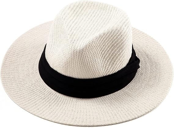 Summer Straw Fedora Men and Women's Panama Sun Hat with Wide Brim Outdoor
