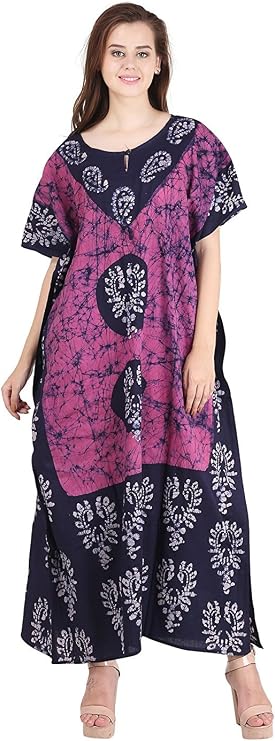 Cotton Kaftan Dress Maxi Long Tunic Batik One Size (pinkk-blackk)