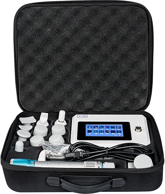 V100 Pulse Wave Therapy Machine - 14 Probe Electromagnetic Shock Wave Massager with 16 Frequency Gears & 27 Energy Levels, Portable Physiotherapy Device,White