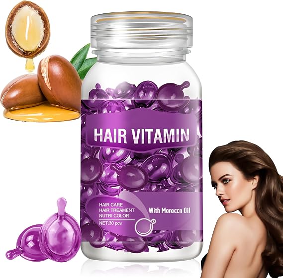 Hair Vitamin Serum Capsule, Hair Care Capsules Hair Treatment Serum Hair Vitamins Capsules for Hair Care Hair Moisturising Essence Anti-Frizz Hair Breakage Repair Hair Oil Capsules for Hair (Purple)
