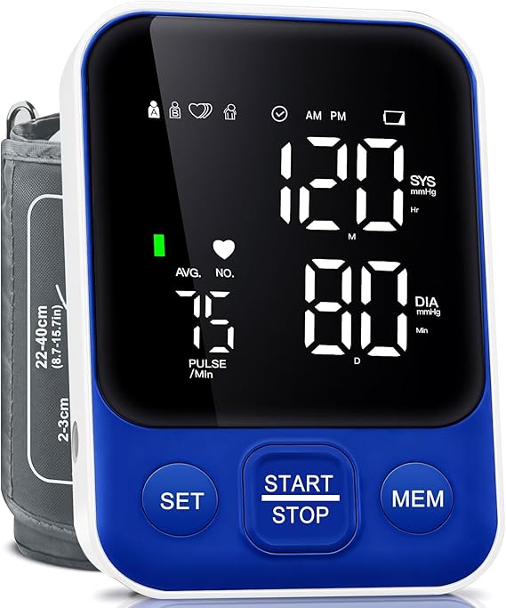 Oklar FDA Cleared Blood Pressure Monitor Upper Arm BP Machine for Home Use | Clinical Accuracy, 2x120 Memory, Large LED Display & 8.7"-15.7" Adjustable Cuff, Dual Power for Home & Travel, Navy