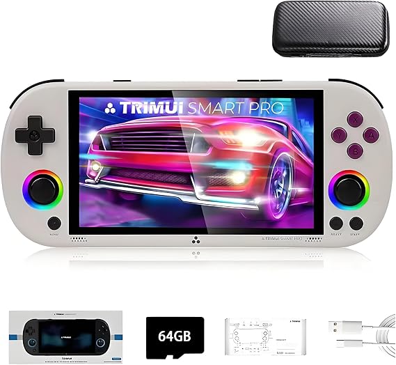 JOYARCH TRIMUI SMART PRO Handheld Game Console with 64G SD Card and 12000+ Retro Games, Linux System, A133P Processor, 4.96-inch IPS Screen, Gray