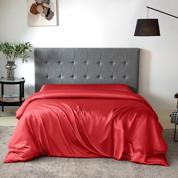 THXSILK Silk Duvet Cover, 100% 7A+ Mulberry Silk Comforter Cover, Seamless, Breathable, Easy Care Zipper Closure, 1 Duvet Cover Only - King, Red