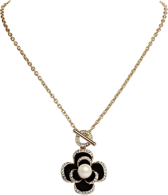 Fashion Jewelry Enamel Rhinestone Flower Charm Pendant Necklace for Women Girls