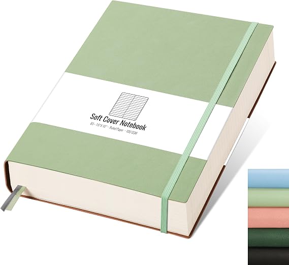 AHGXG Lined Journal Notebook - 320 Numbered Pages Leather Journal for Women, 100gsm Thick College Ruled Paper, Large B5 Softcover Journal for Writing Work School, 7.6'' X 10''-LightGreen