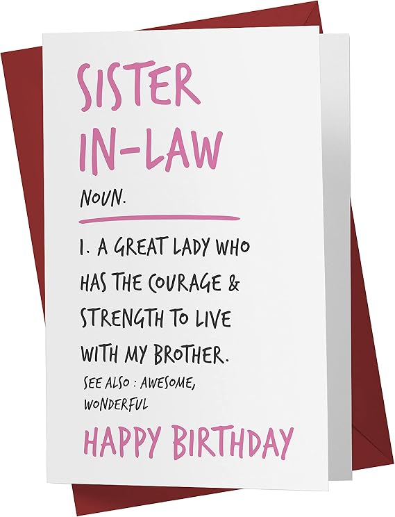 Karto Funny Birthday Card for Sister-in-Law - Large 5.5x8.5 inch Sister in Law Birthday Cards - Noun