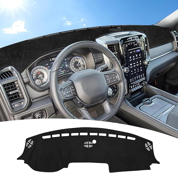 Dashboard Cover for Dodge Ram 2019-2026, Flannel Pad Dash Mat (Without HUD) | Anti-Glare Flannel UV Protection,Non-Slip Silicone Backing,For Dodge Ram 1500 2500 3500,Dashboard Decorative Interior
