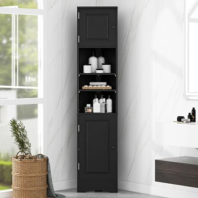 67 H Bathroom Storage Cabinet,Tall Narrow Cabinet with 2 Doors & 2 Shelves, gabinetes para cocina Corner Storage Cabinet for Bathroom,Living Room,Kitchen,Home Office Black