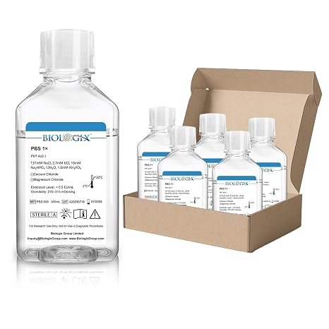 Phosphate Buffered Saline 1X, 500ml Lab PBS Buffer 0.1um Filtration, 7.4pH, Sterilize, 1X Concentrate, 500ml/Bottle, 6 Bottles/Case