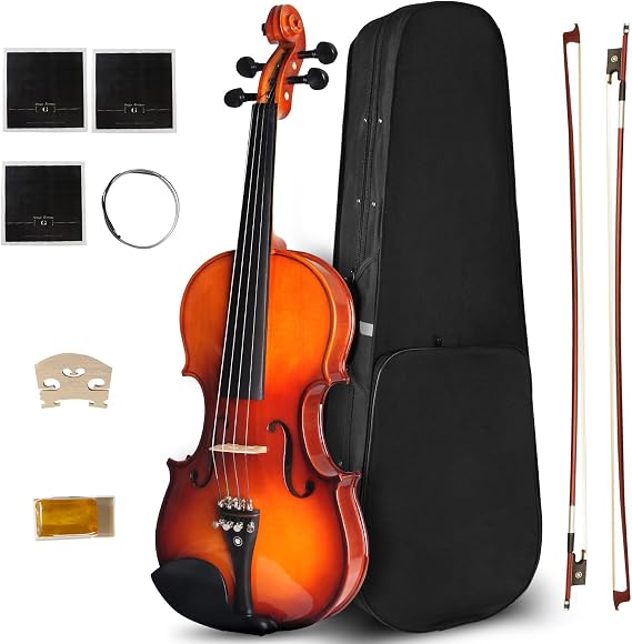4/4 Violin For Beginners, CVN-300 Full Size Fiddle Set For Student Adults, Solidwood Ebony Fitted Starter Violins Kit with Hard Case, Bow, Stringed Musical Instruments