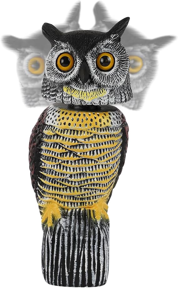 Glintoper Plastic Fake Owl Wagging Head Outdoor Statues 16.5 inch, Bird Scarecrow Horned Decoy, Bird Deterrents Scary Birds Away, Nature Enemy Pest Repellent for Outdoor Garden Yard Protectors