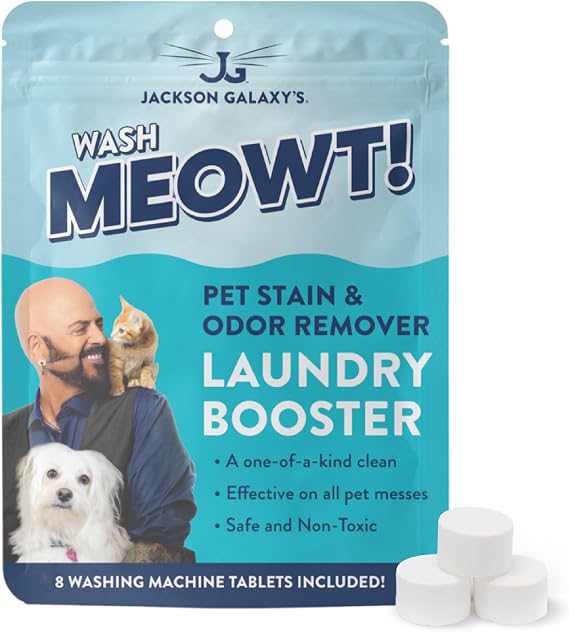 Jackson Galaxy Wash Meowt! Pet Laundry Detergent Booster Tablets, 8 Count | Non Toxic CO2 Powered Stain & Odor Remover for Cat & Dog Urine, Vomit & Blood on Clothes, Bedding, Blankets & Pet Gear