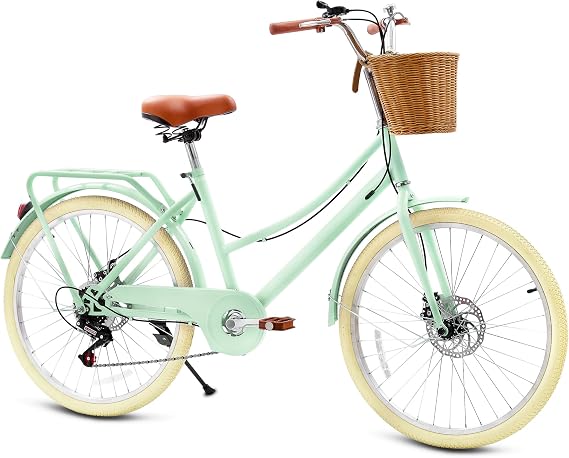 DEYGIA Kids Bike, Retro Cruiser Bike for Girls, 20 24 Inch 7-Speed Kids Bicycles for Ages 6-14 Girls Youth with Rattan Basket, Dual-Disc Brake Carbon Steel Frame Lightweight Bicycle, Multiple Colors