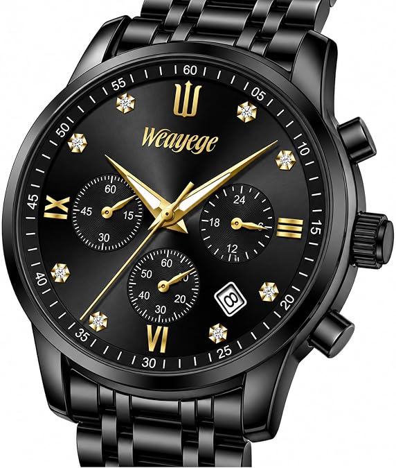 Mens Wrist Watch and Stainless Steel Mens Chronograph Watches,Luxury Classic Diamond Roman Numerals Waterproof Day Date Large face Watches for Men