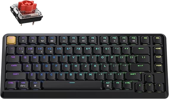 JamesDonkey J1 Low-Profile Wireless Mechanical Keyboard - QMK/VIA RGB Backlit, Hot-Swappable Red Switch, Wireless Triple Mode, Double-Shot PBT Keycaps, 75% Layout Mac/Win/Linux for Gaming - Black