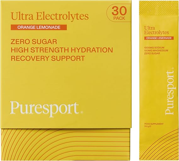 Puresport Ultra Electrolytes Orange Lemonade Powder, 30 Sachets | 1000mg Sodium, Hydration drink mix, keto & vegan friendly, zero calories, before, during & after workout, travel-friendly