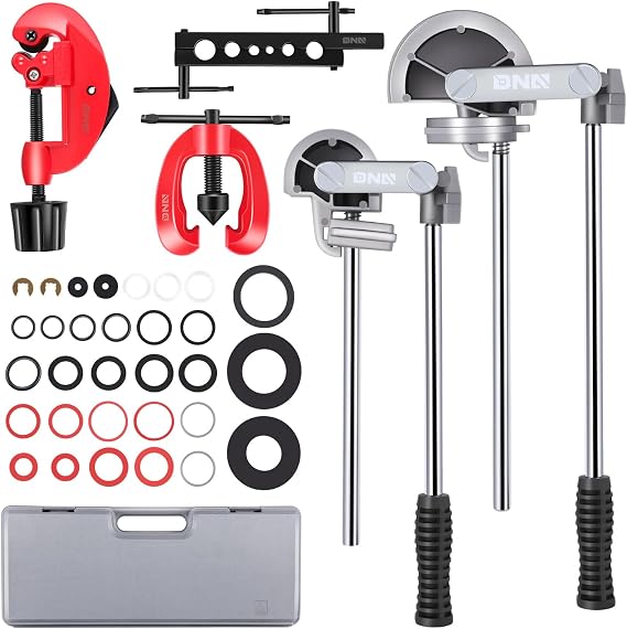 DNA MOTORING 3 in 1 Double Single Flaring Tools Kit, Flare Tool Kit Including 180 Degree Pipe Bender, Tubing Cutter For Copper, Brass, Air Conditioning Pipelines, TOOLS-00544