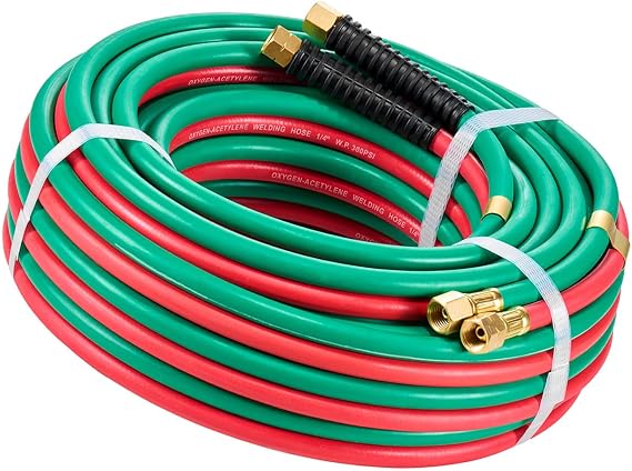 Happybuy Oxygen Acetylene Hose, 1/4-Inch x 50FT Oxy Acetylene Hose with 9/16"-18 LH/RH B Fittings, R Grade Welding Torch Twin Hose with 300PSI Maximum Working Pressure for Cutting Soldering Brazing