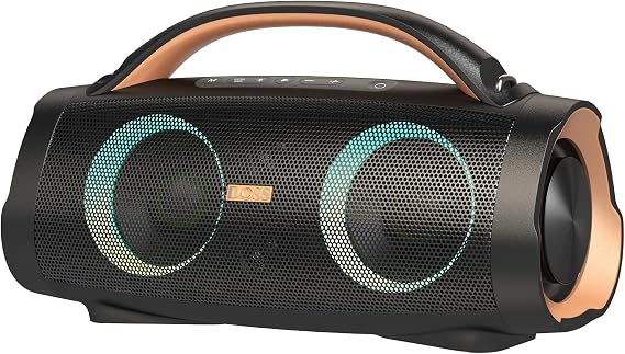 DOSS Extreme Boom+ Loud Bluetooth Speaker with 100W Stereo Sound, Extra Bass, 20H Playtime, Party-Sync Led Lights, Built-in Power Bank, IPX6 Waterproof Outdoor Speaker for Camping, Travel-Copper Gold