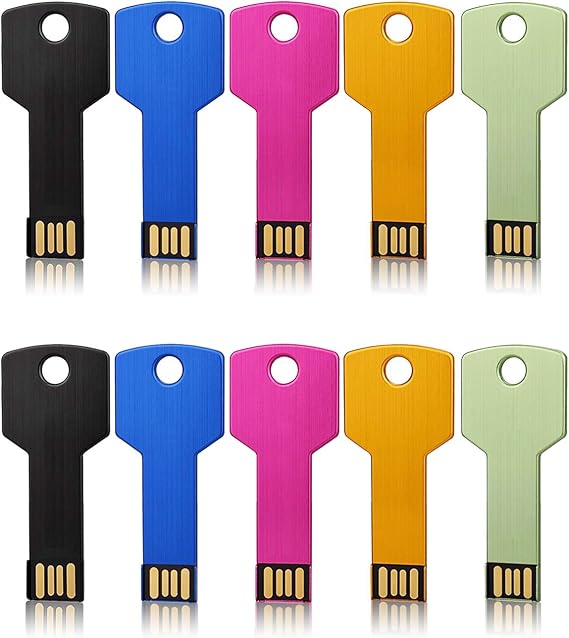 JUANWE 8GB Bulk USB Flash Drive 10 Pack, Waterproof USB Key Jump Drive Colorful Flashdrives 2.0 Portable Metal Memory Storage Stick Mutipack Zip Drive Pendrive 5 Mixcolor - Black/Blue/Pink/Gold/Green