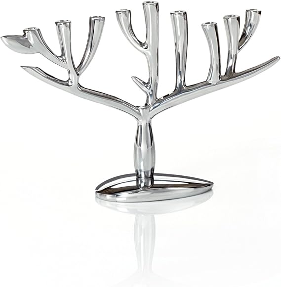 Nambe Tree of Life Menorah, 13.5 x 9-Inch Hanukkah Candle Holder Sculpture Crafted from Signature Alloy, Modern Judaica Art & Jewish Holiday Decor for Home Centerpiece & Gift Display