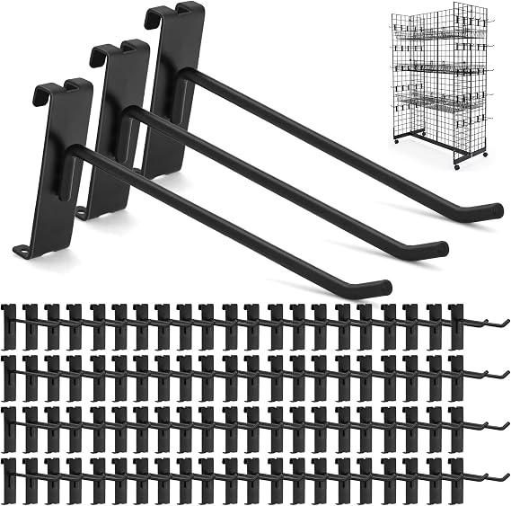 Gridwall Hooks 100 Pcs, Pack in 6 Inch Hooks for Grid Wall Panels Accessory, Heavy Duty Display Hooks for Wire Grid Wall Accessory Display Rack Hanging Storage (Black)