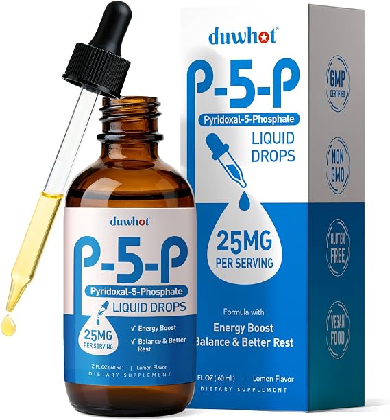 duwhot P5P Vitamin B6 25mg Liquid Drops, 2 Fl Oz | Pyridoxal-5-Phosphate Activated B6 Supplement for Women & Men, Energy Support, Balance, Nervous System Health