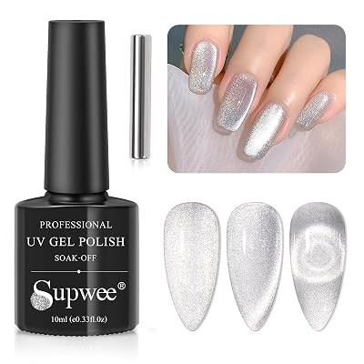 10ml Silver Universal Bright Glitter Cat Eye Gel Magnetic Nail Polish Gel Art Manicure DIY at Home Soak Off UV Gel with Magnet