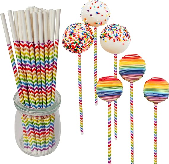 6" Rainbow Color Cake Pop Lollipop Paper Sticks; 4mm Thick; 100 Count; (Check Size Firstly)