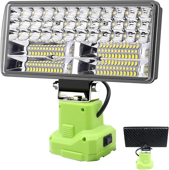 6000 LM 38W Cordless LED Work Lights Compatible with Ryobi 18V/20V Battery Portable Super Bright Flashlight LED Flood Light with 2 Modes Setting & Upgraded Short-Circuit Protection