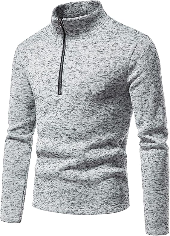 Sweatshirt, Men's, Autumn Apparel, Long Sleeve, T-shirt, Training, Half-Zip Pullover, Hoodie, Thick, Pullover, Retro Knit, Sweater, Polo Shirt, Warm, High Neck Zipper, Fleece Lined