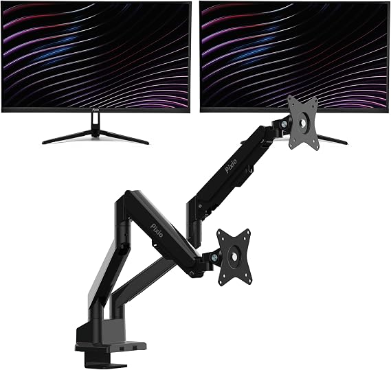 Pixio Two PX27U Wave 27 inch 160Hz Refresh Rate 4K 3840x2160p Resolution Fast IPS Panel 1ms GTG Response Time 4K Gaming Monitor and PS1D Wave Black Dual Monitor Arm
