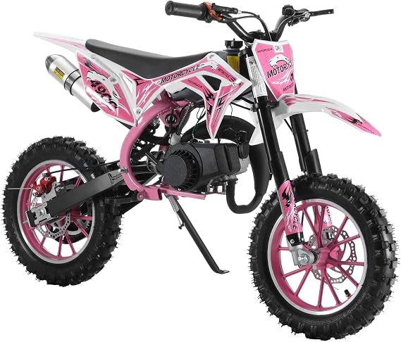 49cc Kids Dirt Bike, 2-Stroke Gas Power Motocross Off-Road Tires Shock Dirt Bike for Kids &amp; Adults Gas Dirt Bike Off Road Mini Motorcycle,Pocket Motorbike with Front Rear Disc Brakes Pink
